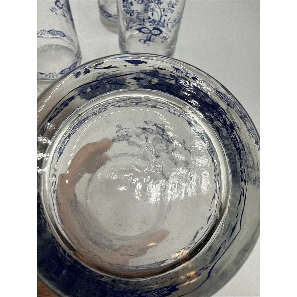 Vintage Libbey Corelle Blue Floral 1985 12 Oz Tumblers Set 4 Blue Onion Style